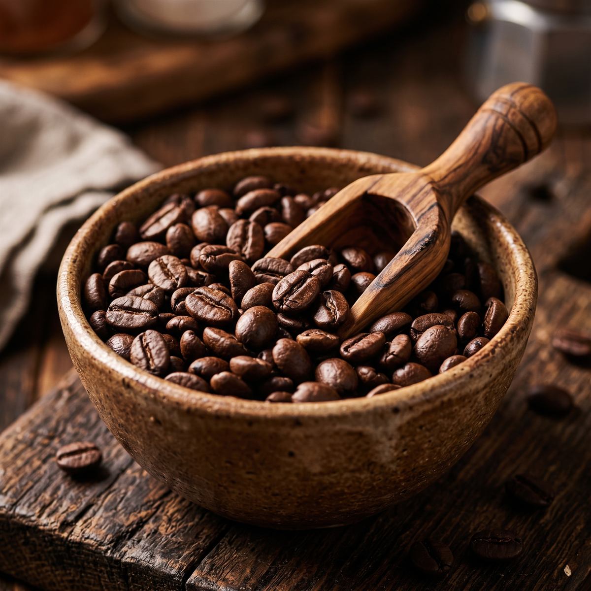 Granos de café de la cosecha actual, recién tostados